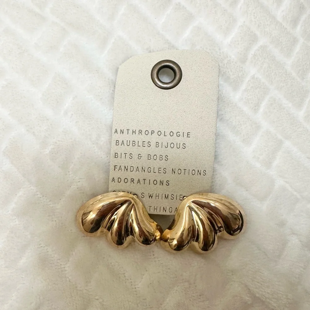 NWT Anthropologie Gold Wing Fanned Out 14K Gold Plated Earrings 80’s statement